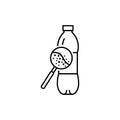 Microplastic in water bottle black line icon. Ocean pollution.