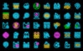 Microplastics pollution icons set vector neon