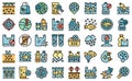 Microplastics pollution icons set vector flat