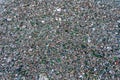 Microplastics on Sand Beach. Micro Plastics Garbage, Tiny Trash Pieces, Microplastic Waste, Dirty Shore Royalty Free Stock Photo