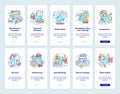 Microplastics sources onboarding mobile app page screen with concepts