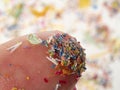 Microplastics in water - polluted water - macro photography of finger with microplatics Royalty Free Stock Photo