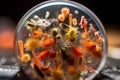 microplastics in water sample under microscope lens