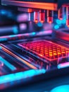 Microplate reader displaying bright colors and digital interface during laboratory analysis for biological experiments Royalty Free Stock Photo