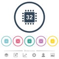 Microprocessor 32 bit architecture flat color icons in round outlines Royalty Free Stock Photo