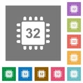 Microprocessor 32 bit architecture square flat icons Royalty Free Stock Photo