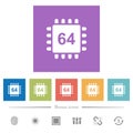 Microprocessor 64 bit architecture flat white icons in square backgrounds Royalty Free Stock Photo