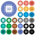 Microprocessor 32 bit architecture round flat multi colored icons