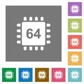 Microprocessor 64 bit architecture square flat icons Royalty Free Stock Photo