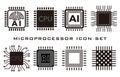 Microprocessor Monochrome Vector Icon Set Isolated On A White Background. Royalty Free Stock Photo