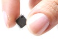 Microprocessor on girls fingertip Royalty Free Stock Photo