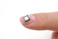 Microprocessor on girls fingertip Royalty Free Stock Photo