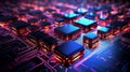 Microprocessor illuminated data paths ai generated image background Royalty Free Stock Photo