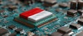 Microprocessor with red and white design on a circuit board representing innovation in technology Royalty Free Stock Photo
