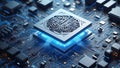 Advanced Microprocessor Technology with Glowing Blue Integrated Circuits and Complex Connections Royalty Free Stock Photo
