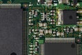 Microprocessors and microcontrollers on an electronic printed circuit board with digital microcircuits top view Royalty Free Stock Photo