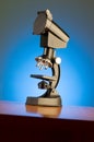 Microscope against blue background