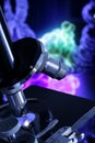 Microscope against DNA repair rendering Royalty Free Stock Photo