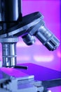 Microscope against violet electrophoresis results Royalty Free Stock Photo