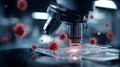 Microscope analyzing virus cells on a research slide Royalty Free Stock Photo