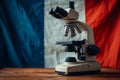 Microscope on the background of the France flag