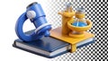 Microscope and book, science tools, education microscope, learning tools, study tools png transparent image Generative AI