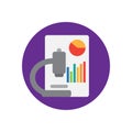 Microscope and charts flat icon. Round colorful button, Data analysis circular vector sign, logo illustration.