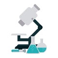 Microscope and chemistry flasks Royalty Free Stock Photo