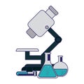 Microscope and chemistry flasks Royalty Free Stock Photo