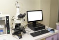 Microscope, a computer for blood and semen analysis in the laboratory