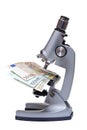Microscope with euro banknote on white