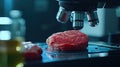 Microscope Examining Fresh Meat Samples.Generative AI Royalty Free Stock Photo