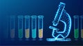 microscope,and flask test tube laboratory equipment.  abstract low poly wireframe mesh design. from connecting dot and line. Royalty Free Stock Photo