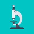 Microscope in flat style isolated on blue background. Laboratory science equipment. Microscope icon. Medical examination. Vector i