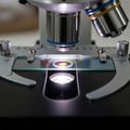Microscope has several objective lenses of different magnificat Royalty Free Stock Photo