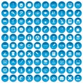 100 microscope icons set blue