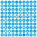 100 microscope icons set blue