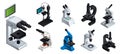 Microscope icons set, isometric style