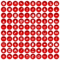 100 microscope icons set red