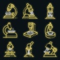 Microscope icons set vector neon