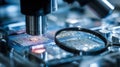 microscope inspecting microchip circuits Royalty Free Stock Photo