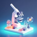 Microscope with lab glassware,Interior of clean modern medical or chemistry laboratory background,AI generated Royalty Free Stock Photo