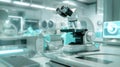 Microscope on a Lab Table in a Modern Laboratory Royalty Free Stock Photo