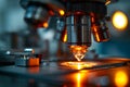 Microscope in Laboratory Analyzing Specimen Close-up.