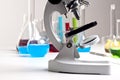 Microscope and laboratory flacks