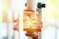 Microscope in laboratory medical. Microscope for education or experiment chemistry biology test , examining liquid, Royalty Free Stock Photo