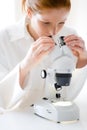 Microscope laboratory - woman medical research Royalty Free Stock Photo