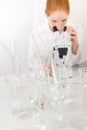 Microscope laboratory - woman medical research Royalty Free Stock Photo
