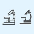 Microscope line and solid icon. Biochemistry and microbiology medical equipment. Health care vector design concept