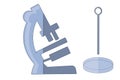Microscope, microbiology hook, Petri dish. Royalty Free Stock Photo